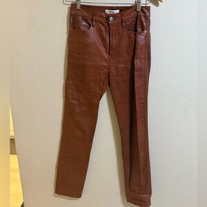 Frame Le Sylvie Brown Croc-Embossed Leather Pants Size 26